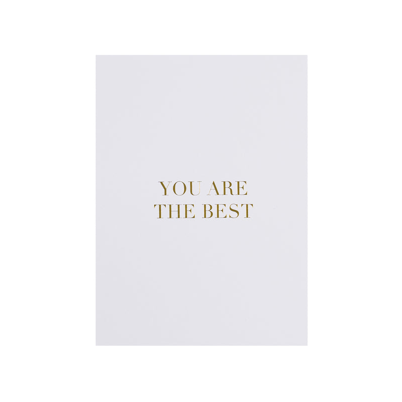 CARD "YOU ARE THE BEST" WHITE W/GOLD BLOCK LETTERS