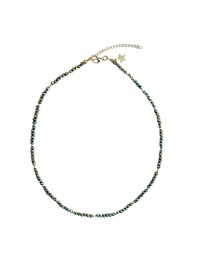 CRYSTAL BEAD NECKLACE 3 MM SPARKLED PINE
