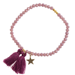 CRYSTAL BEAD BRACELET 4 MM W/TASSEL DUSTY GRAPE MATTE