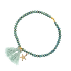 CRYSTAL BEAD BRACELET 4 MM W/TASSEL MATTE MALLARD