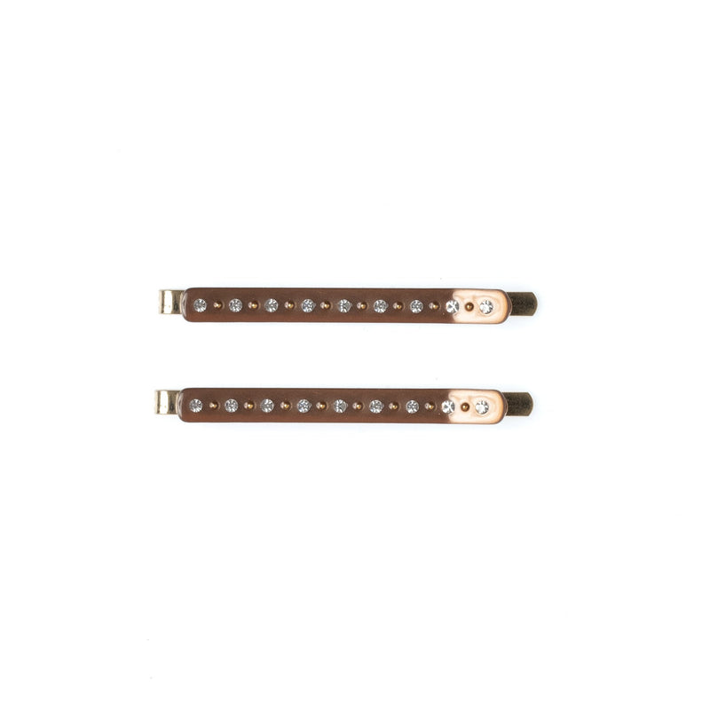 CRYSTAL BOBBY PINS 2 PK COGNAC