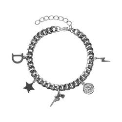 CUBAN CHARM BRACELET THIN SILVER