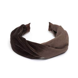 VELVET HAIR BAND FOLDED CHOCOLATE BROWN