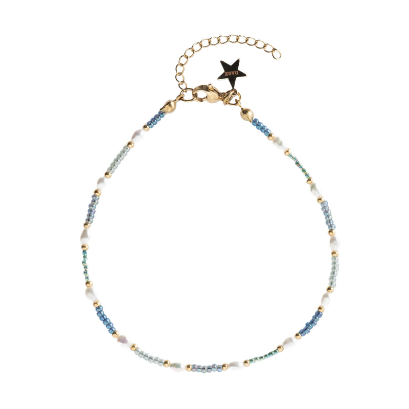 GLASS BEAD ANKLET W/PEARLS BLUE OCEAN