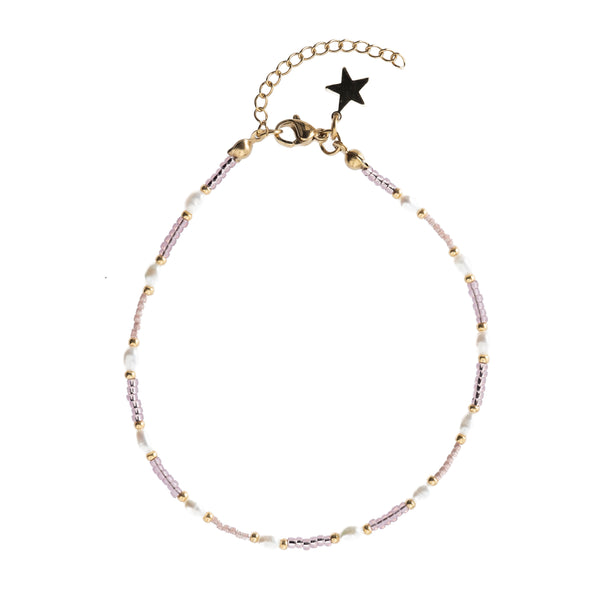 GLASS BEAD ANKLET W/PEARLS GRAPE