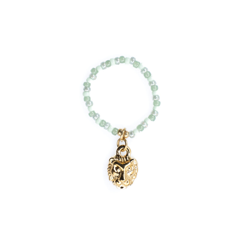 GLASS BEAD RING OCEAN W/LION CHARM