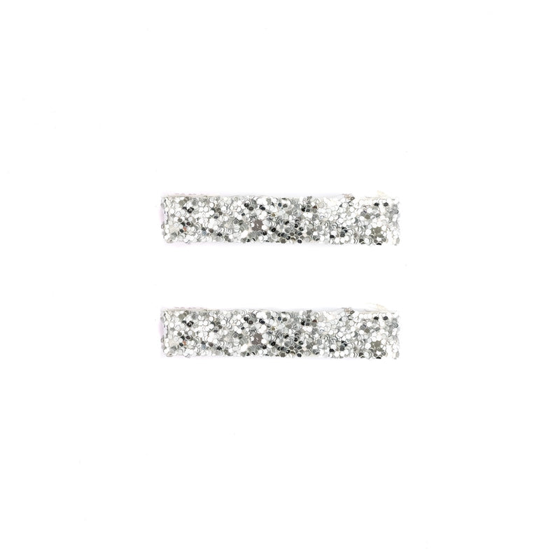 GLITTER HAIR CLIPS SILVER 2 PK