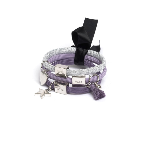 HAIR TIES 3 PK CHARM COMBO PURPLES