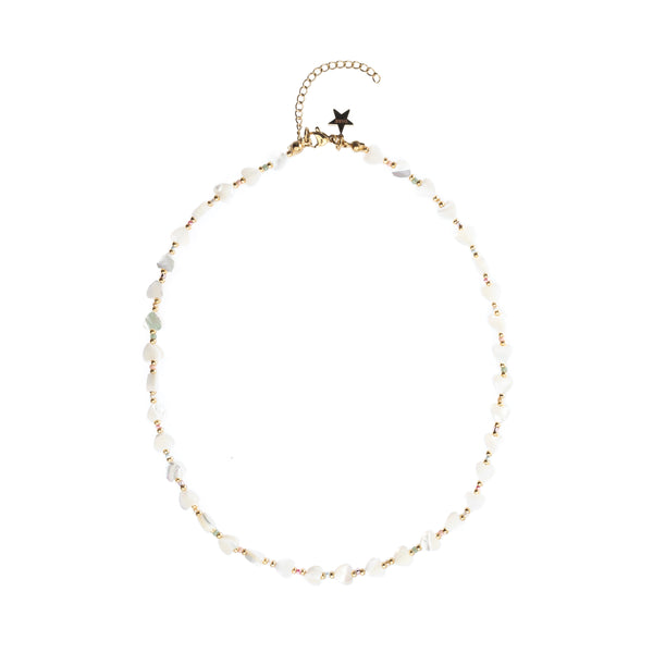 HEART MOP NECKLACE W/MULTICOLOR GLASS BEADS
