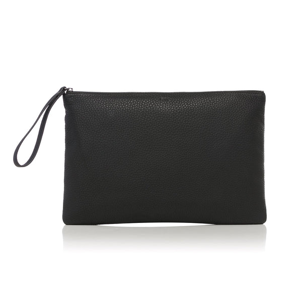 LEATHER LARGE POUCH BLACK W/GUN METAL