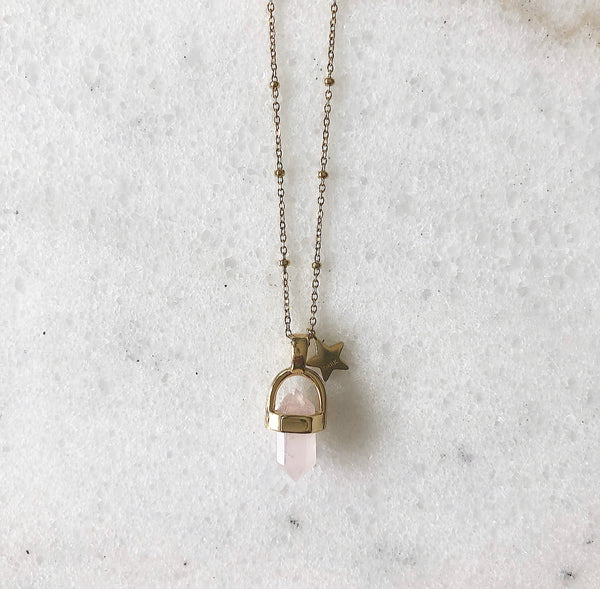 ROSE QUARTZ NECKLACE GOLD