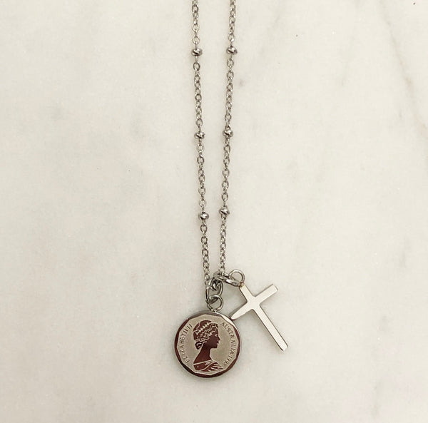 CROSS CHARM NECKLACE SILVER