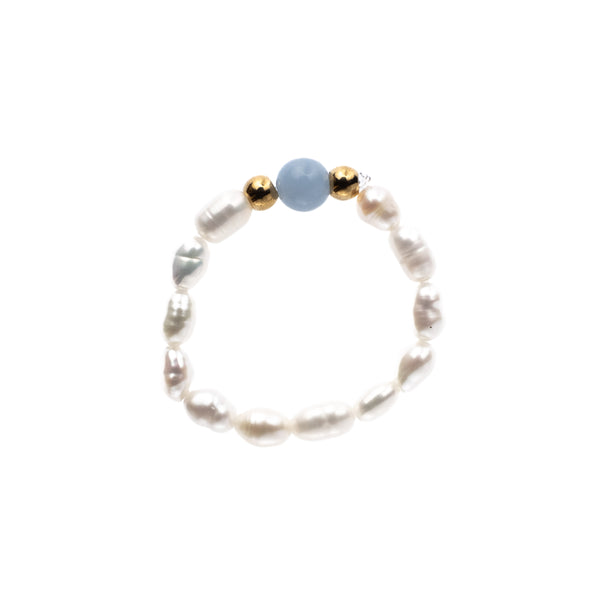 OVAL PEARL RING W/NATURAL STONE 501 BLUE