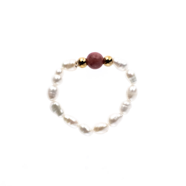 OVAL PEARL RING W/NATURAL STONE DUSTY ROSE