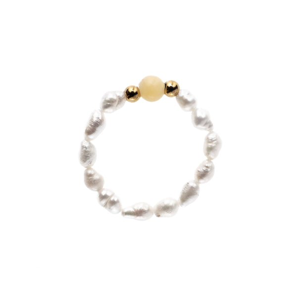 OVAL PEARL RING W/NATURAL STONE YELLOW JADE