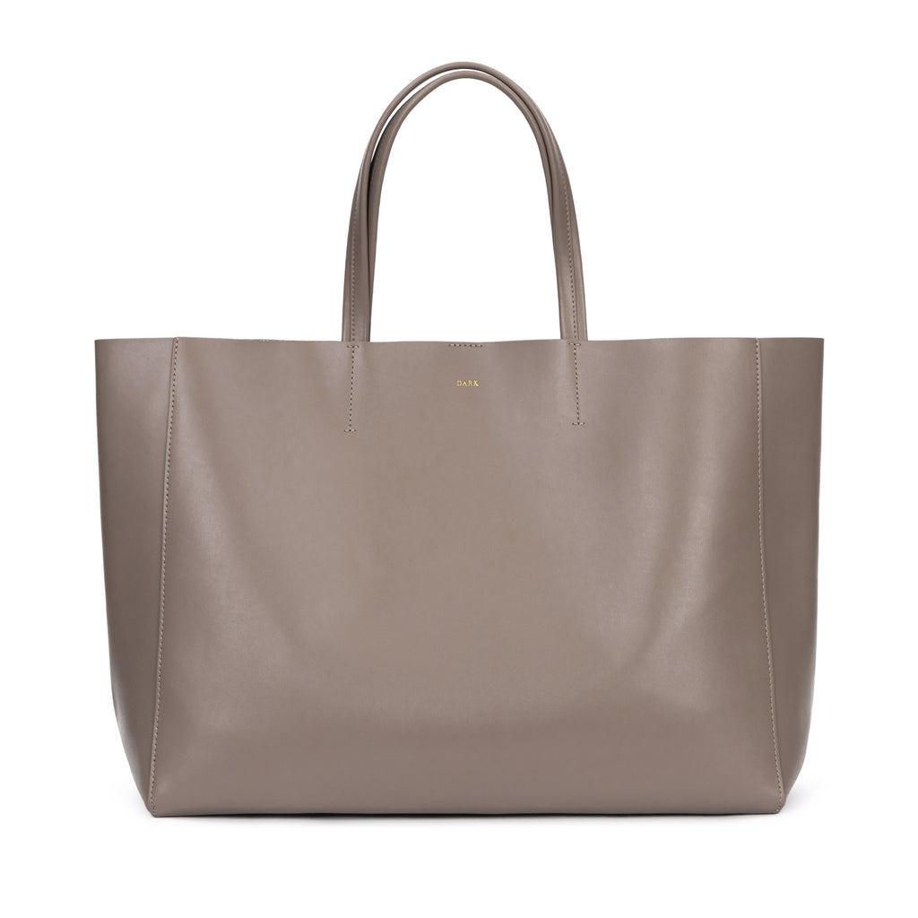 LEATHER TOTE WIDE TAUPE – DARK department