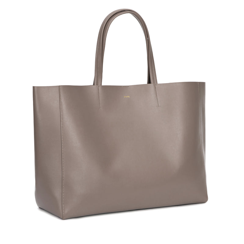 LEATHER TOTE WIDE TAUPE