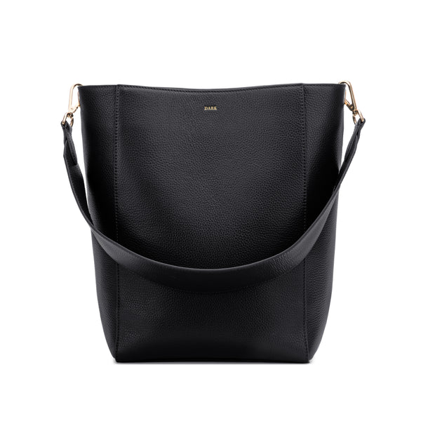 LEATHER BUCKET BAG BLACK W/GOLD (W/LEATHER STRAP)