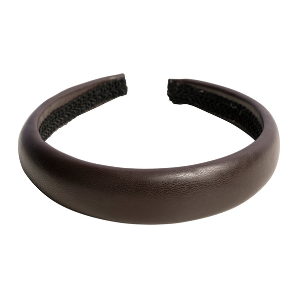 LEATHER HAIR BAND BROAD CHOCOLATE BROWN