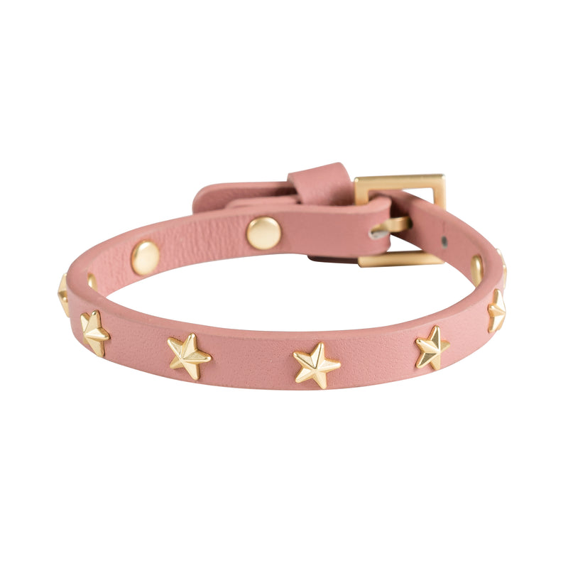 LEATHER STAR STUD BRACELET MINI DUSTY ROSE W/MATTE GOLD