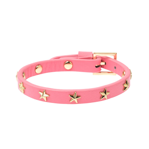 LEATHER STAR STUD BRACELET GERANIUM PINK