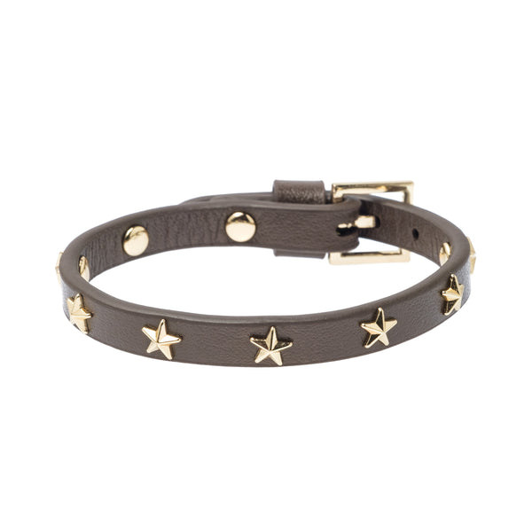 LEATHER STAR STUD BRACELET SOFT BROWN