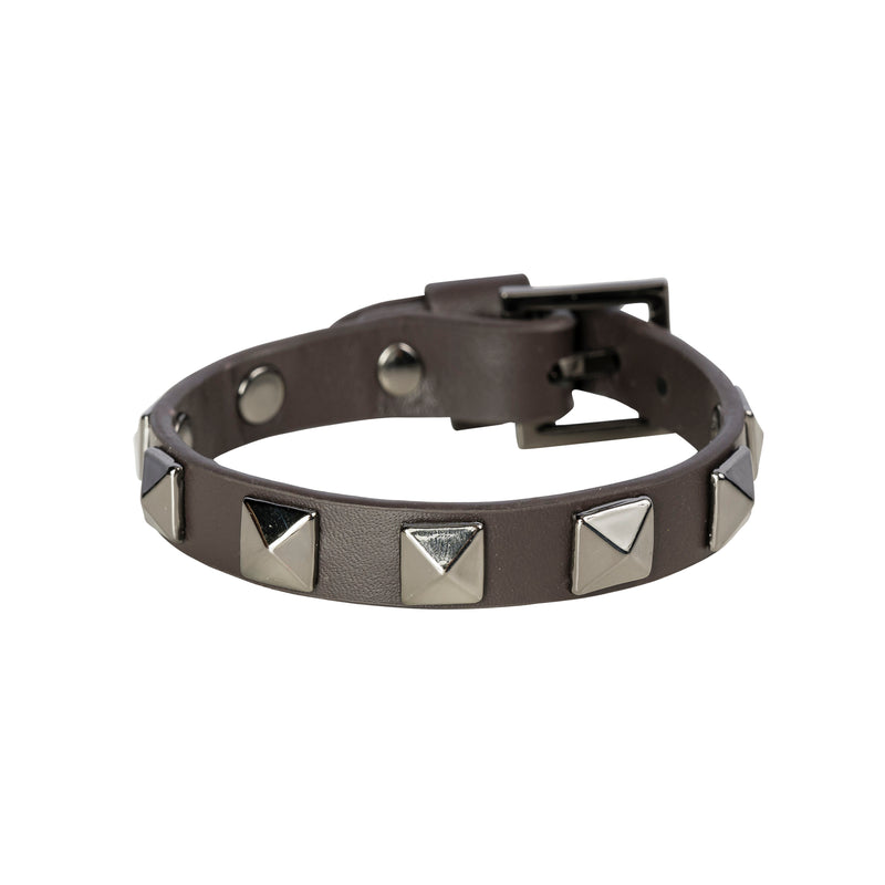 LEATHER STUD BRACELET CHOCOLATE BROWN W/GUN