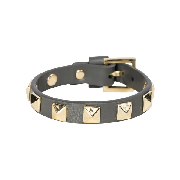 LEATHER STUD BRACELET DARK GREY