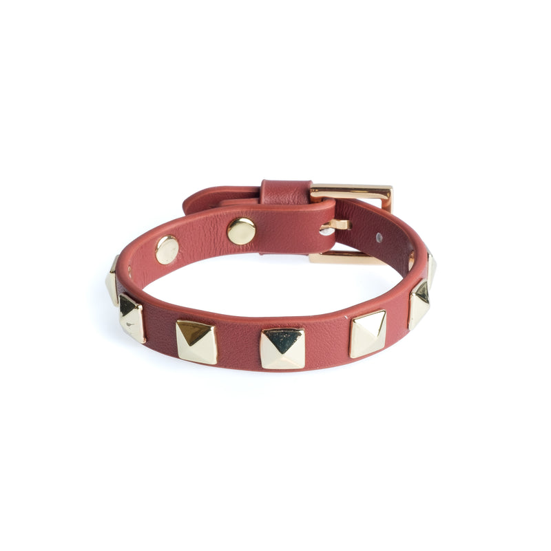 LEATHER STUD BRACELET MAHOGANY