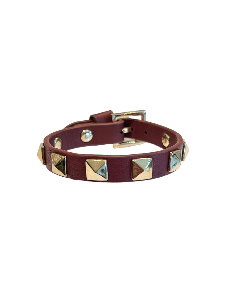 LEATHER STUD BRACELET MAROON