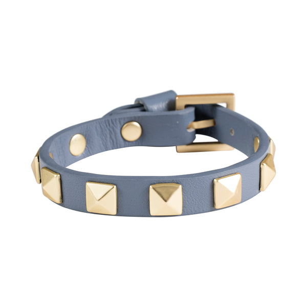 LEATHER STUD BRACELET STEEL BLUE W/MATTE GOLD