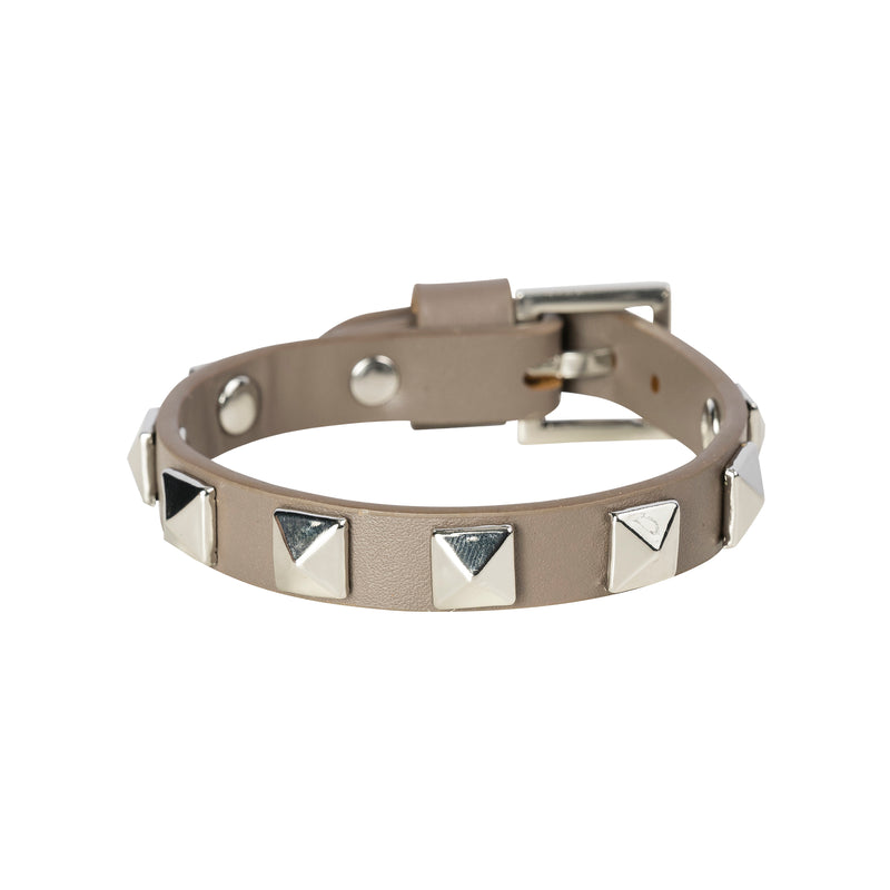 LEATHER STUD BRACELET DARK TAUPE W/SILVER