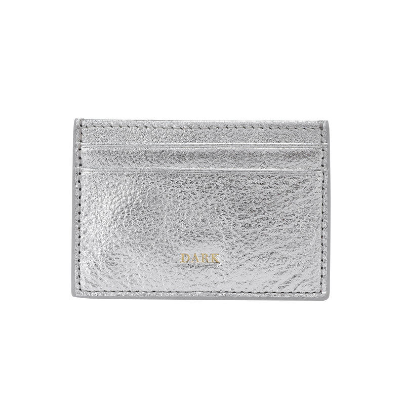 LEATHER CARD HOLDER W/DARK LOGO SILVER
