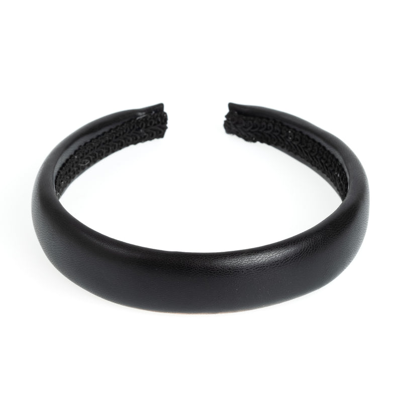 LEATHER HAIR BAND BROAD BLACK