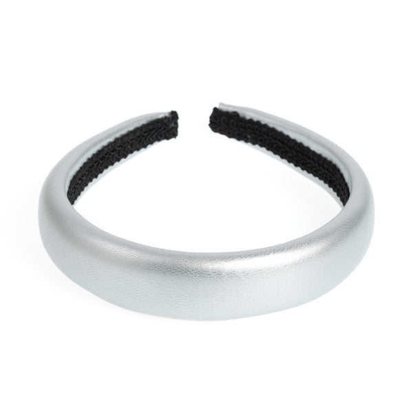 LEATHER HAIR BAND BROAD SILVER