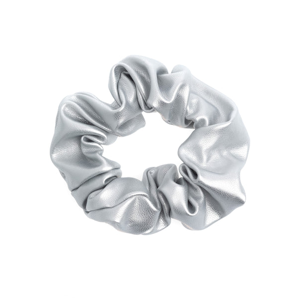 LEATHER SCRUNCHIE SILVER