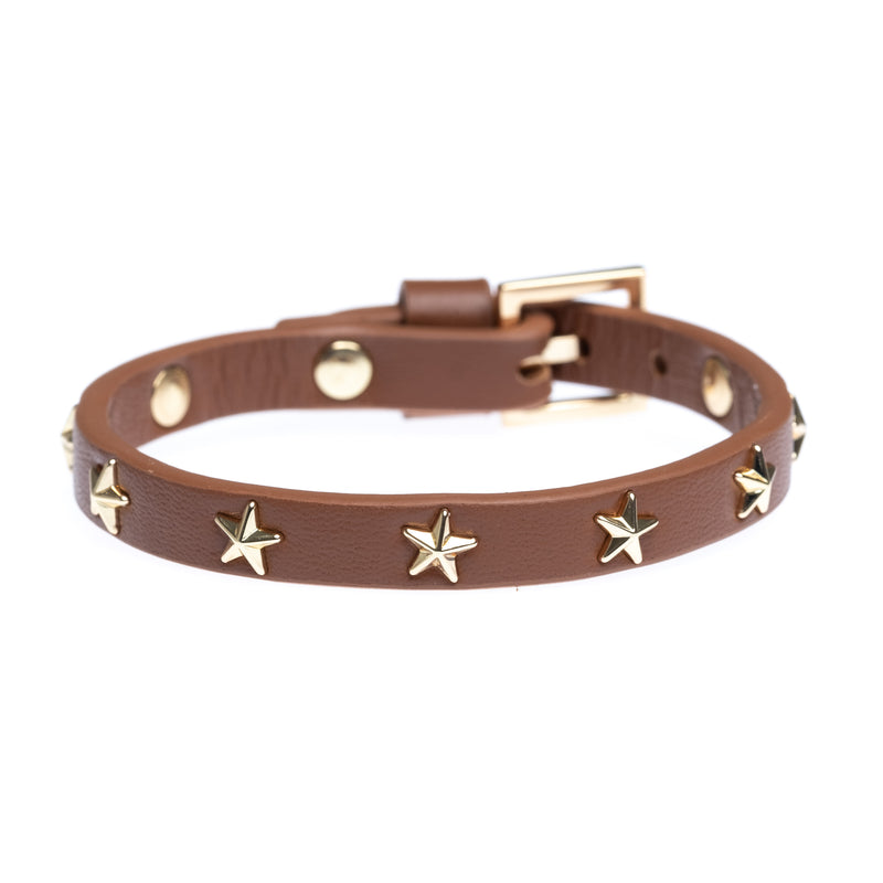 LEATHER STAR STUD BRACELET MINI COGNAC