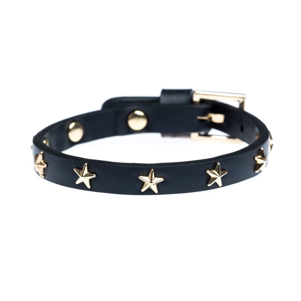 LEATHER STAR STUD BRACELET MINI BLACK W/GOLD