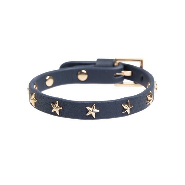 LEATHER STAR STUD BRACELET MINI NAVY BLUE