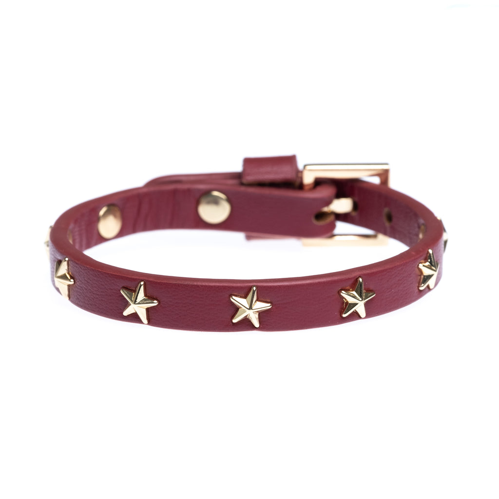 LEATHER STAR STUD BRACELET MINI OX RED DARK department