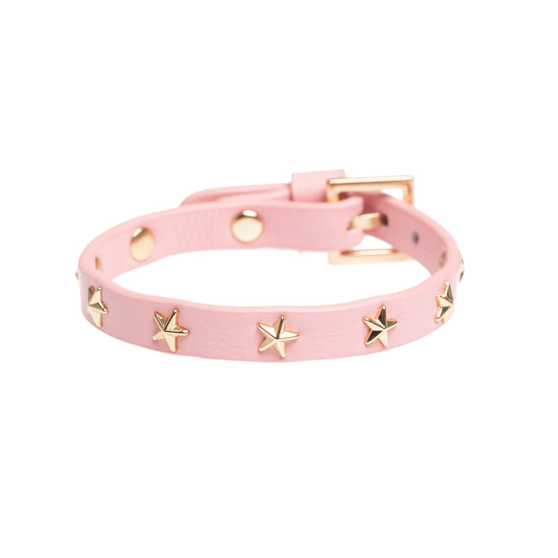 LEATHER STAR STUD BRACELET MINI PALE PINK