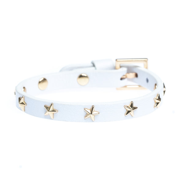 LEATHER STAR STUD BRACELET MINI WHITE