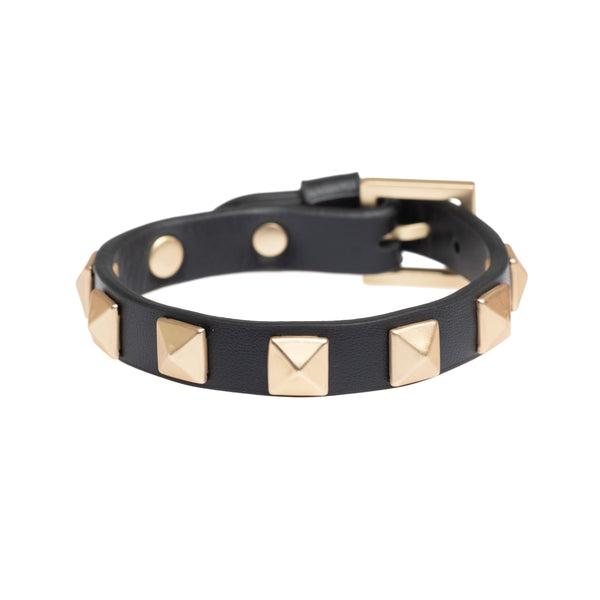 LEATHER STUD BRACELET BLACK W/ MATTE GOLD