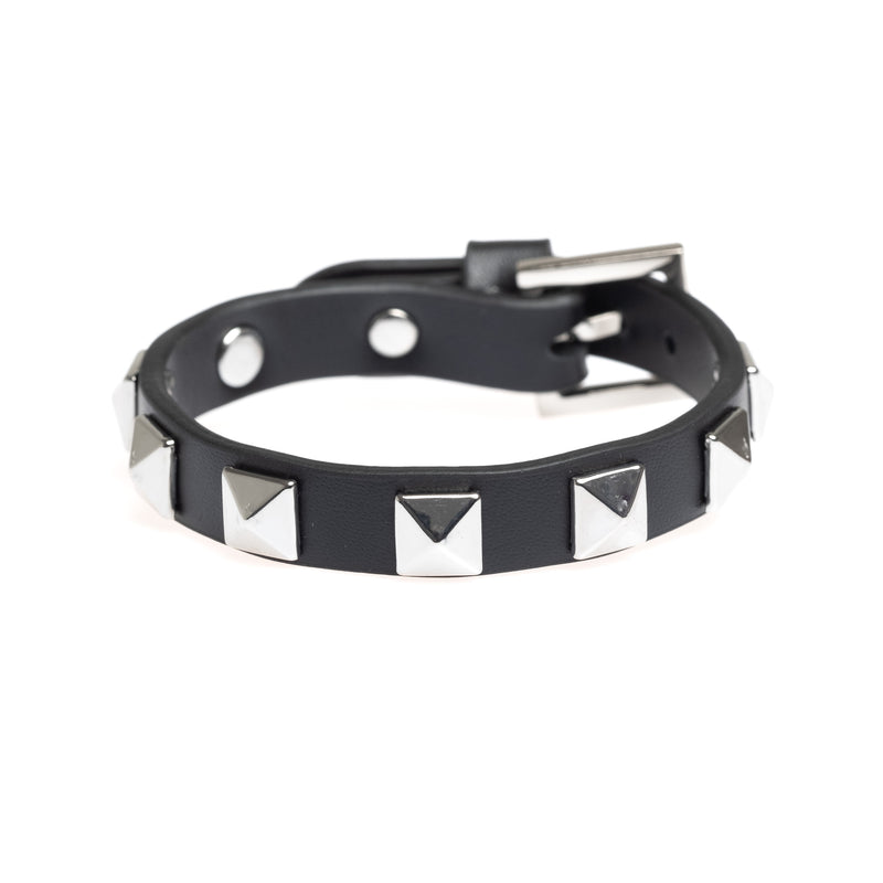 LEATHER STUD BRACELET BLACK W/ SILVER