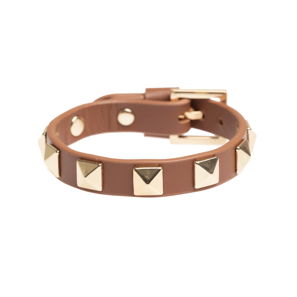 LEATHER STUD BRACELET COGNAC