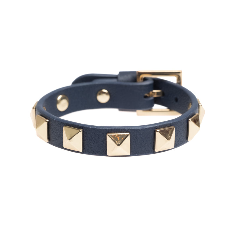 LEATHER STUD BRACELET NAVY BLUE