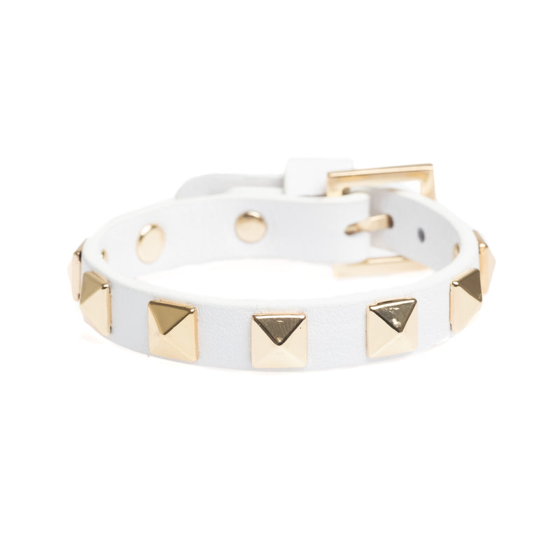 LEATHER STUD BRACELET WHITE W/GOLD