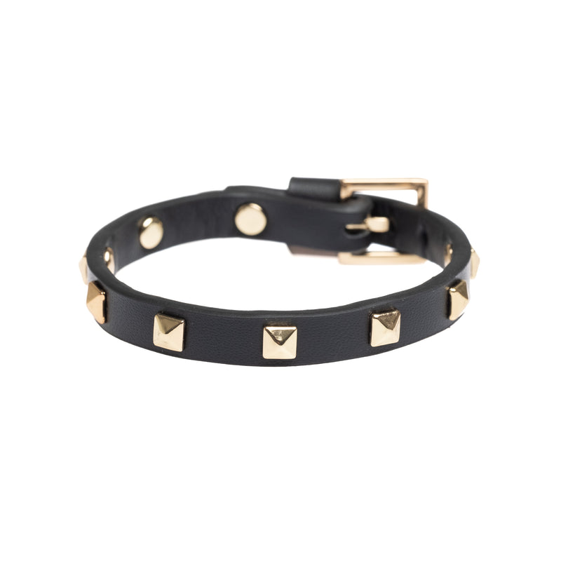 LEATHER STUD BRACELET MINI BLACK W/ GOLD