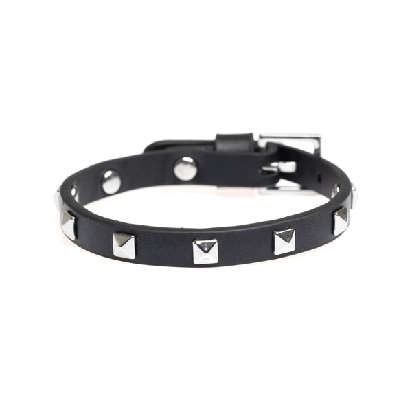 LEATHER STUD BRACELET MINI BLACK W/ SILVER