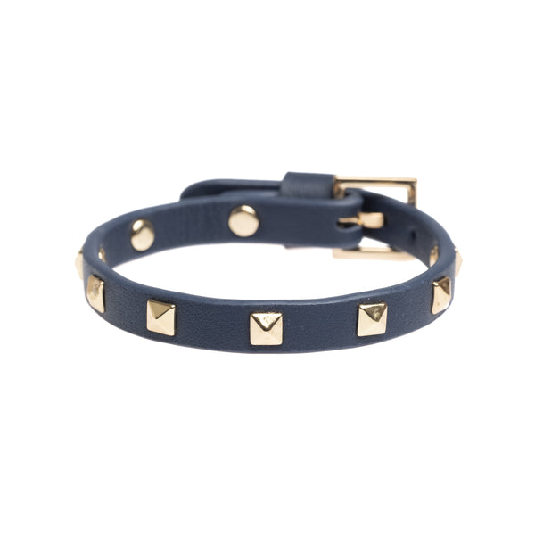 LEATHER STUD BRACELET MINI NAVY BLUE